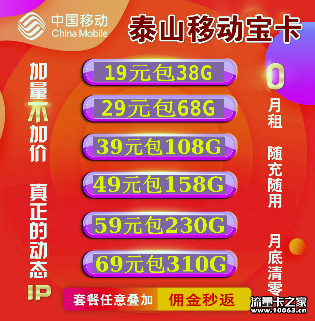泰山卡 动态IP 网速5-8M 