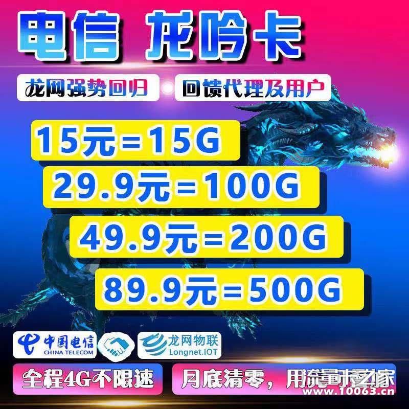 龙网电信龙吟卡29.9包100G