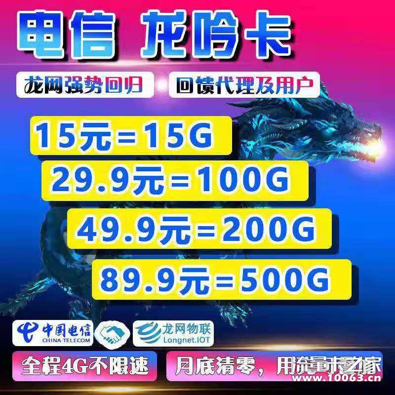 龙网电信龙吟卡29.9包100G