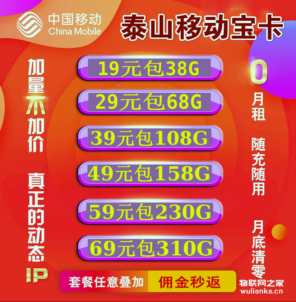 移动泰山卡动态IP是广东北京重庆绝不限速