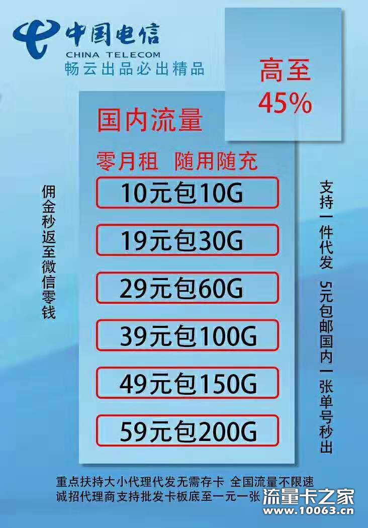 电信不锁卡10G-200G 长期招代理