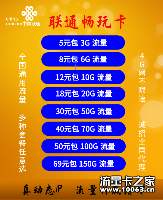 联通动态卡 稳定无死卡 小茗霸王畅玩高返