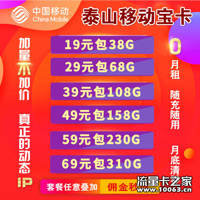 泰山移动 网速5-8M下载 可跨省动态