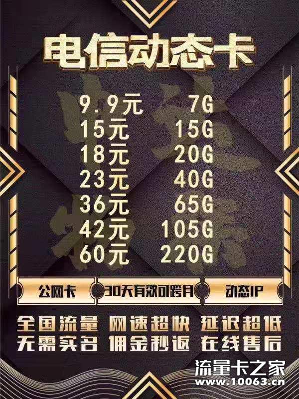 电信动态卡，稳定，动态IP，公司直营，秒